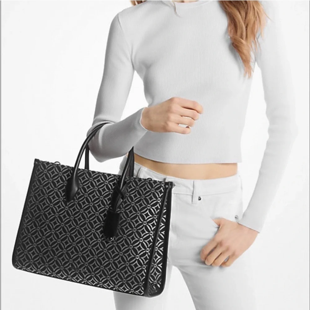 Michael Kors Mirella Medium Metallic Logo Jacquard Tote Bag
